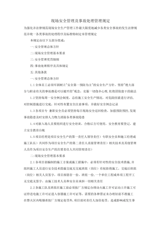现场安全管理及事故处理管理规定
