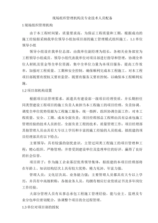 现场组织管理机构及专业技术人员配备