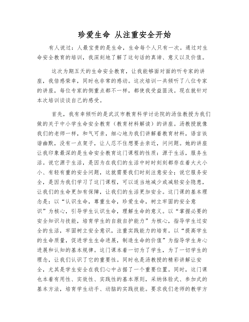 珍爱生命-从注重安全开始_第1页