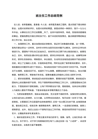 班主任工作总结范例