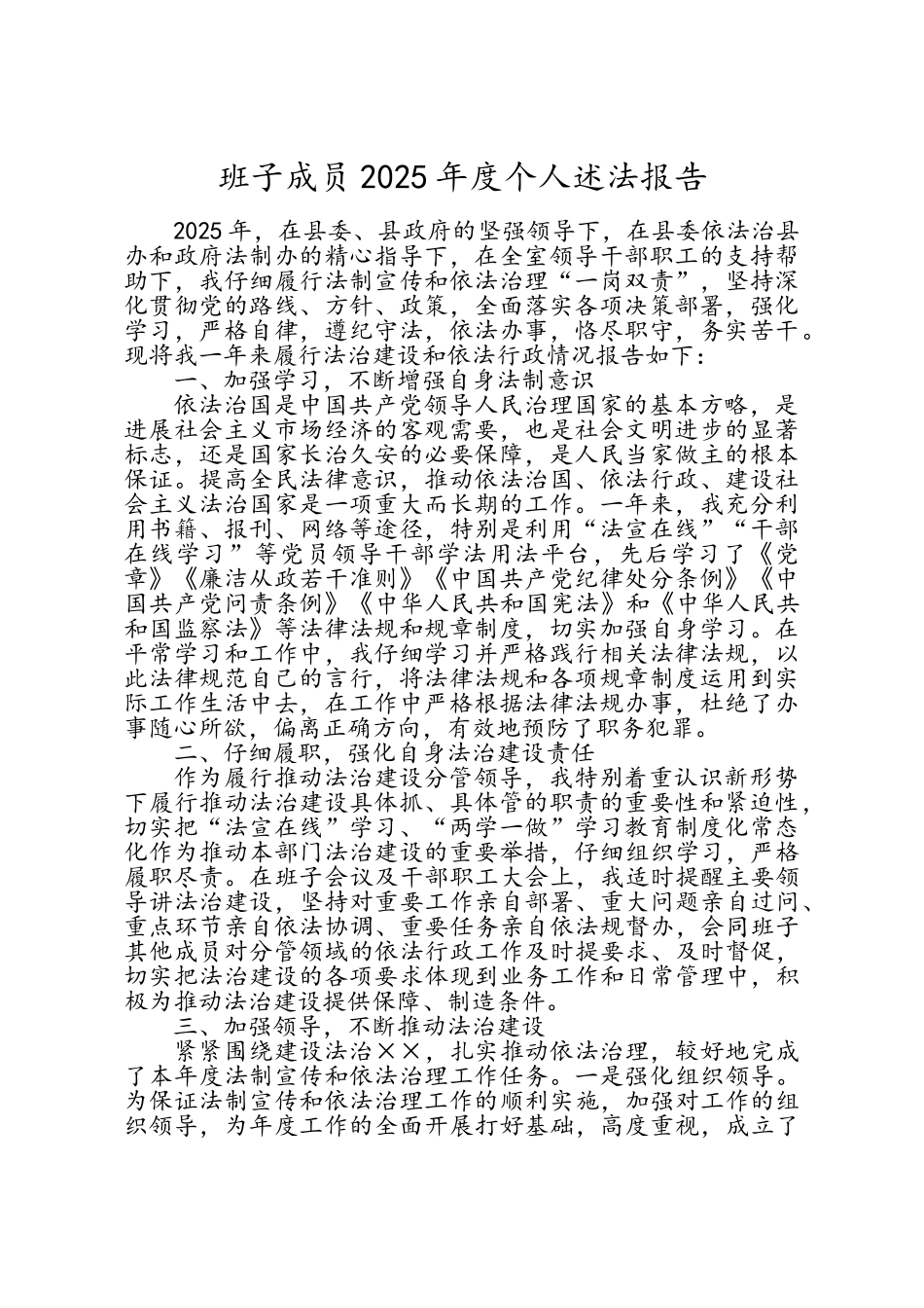 班子成员2025年度述法报告_第1页