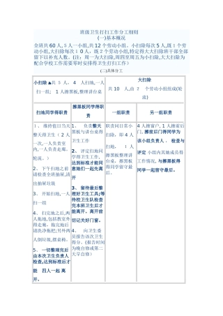 班级卫生打扫工作分工细则