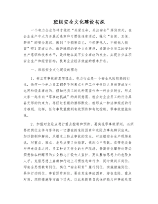 班组安全文化建设初探