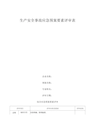 生产安全事故应急预案要素评审表