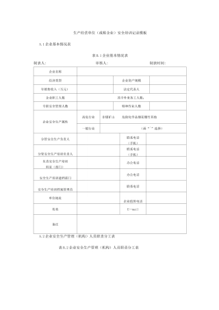 生产经营单位安全培训记录模板