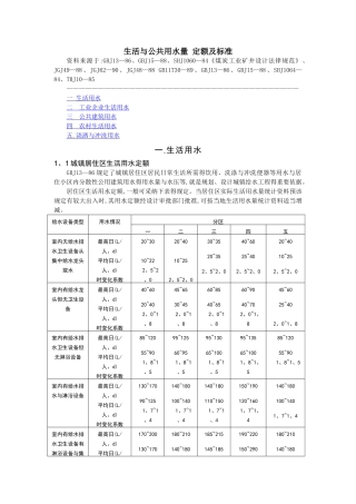 生活和公共用水量 定额及标准