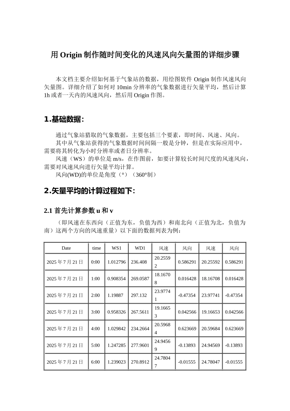 用Origin制作随时间变化的风速风向矢量图的详细步骤_第1页