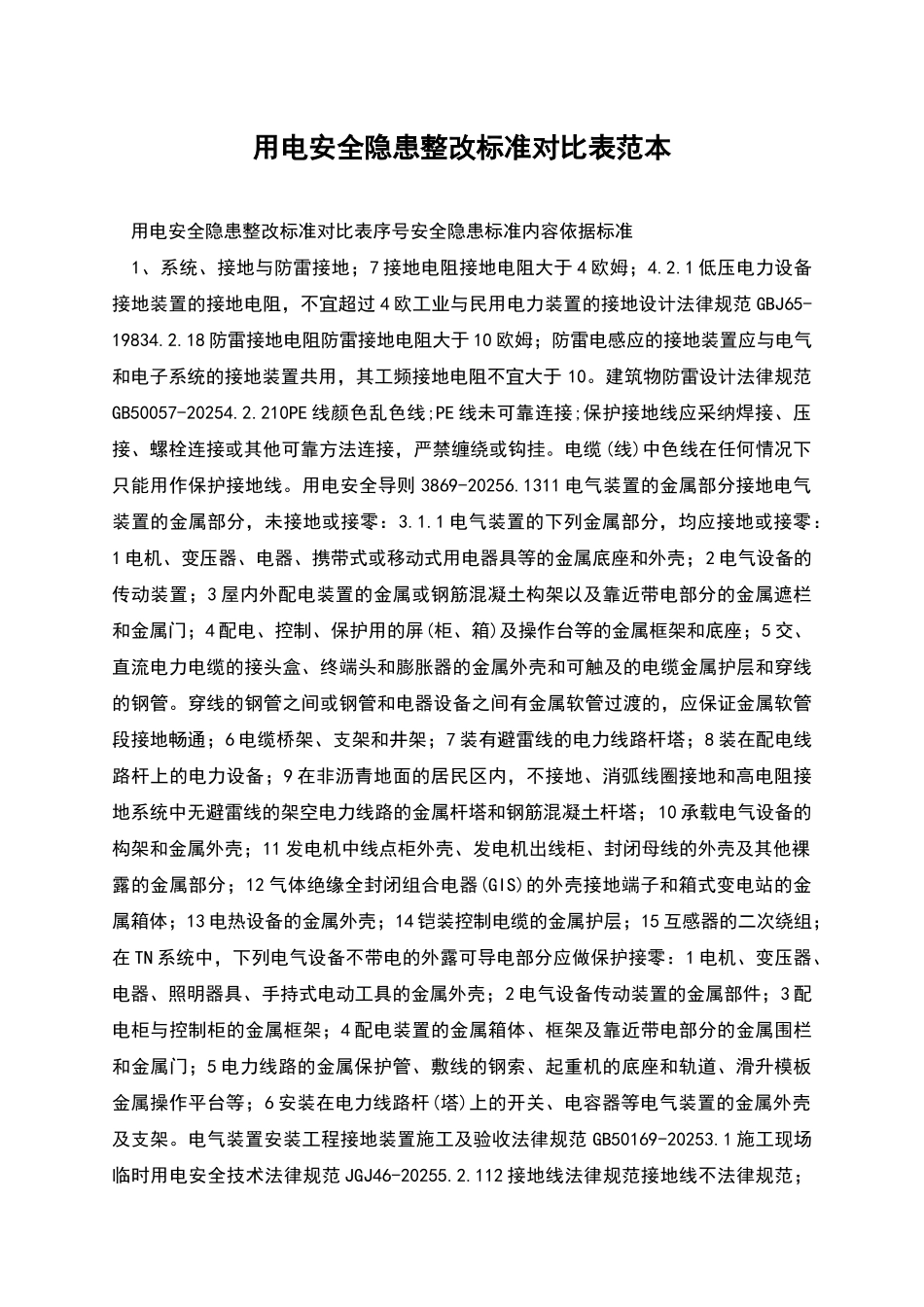 用电安全隐患整改标准对照表范本_第1页