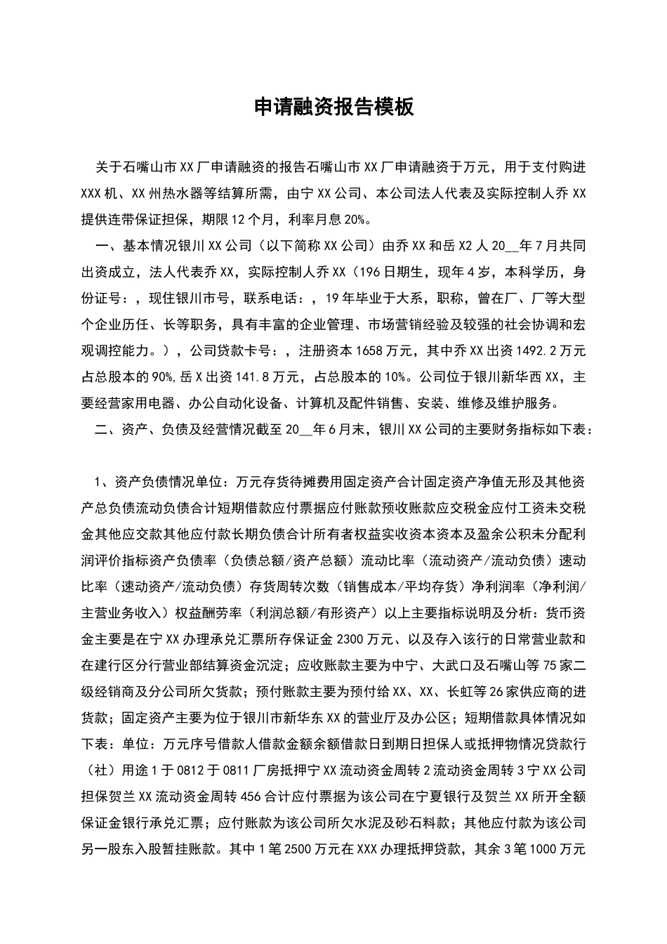 申请融资报告模板_第1页