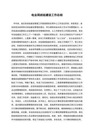 电业局班组建设工作总结