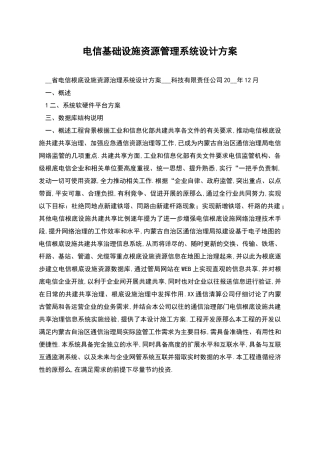 电信基础设施资源管理系统设计方案