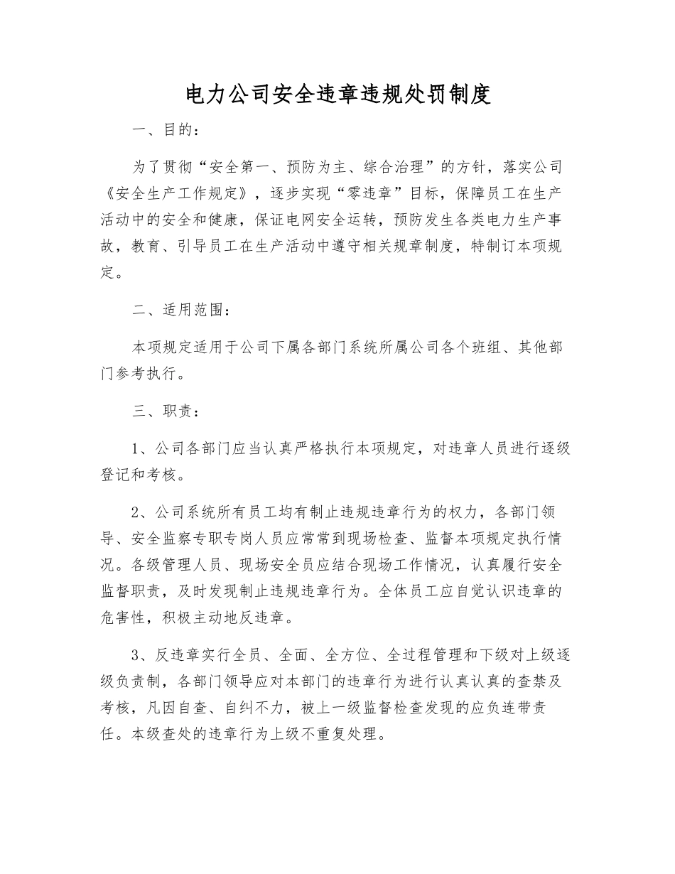 电力公司安全违章违规处罚制度_第1页