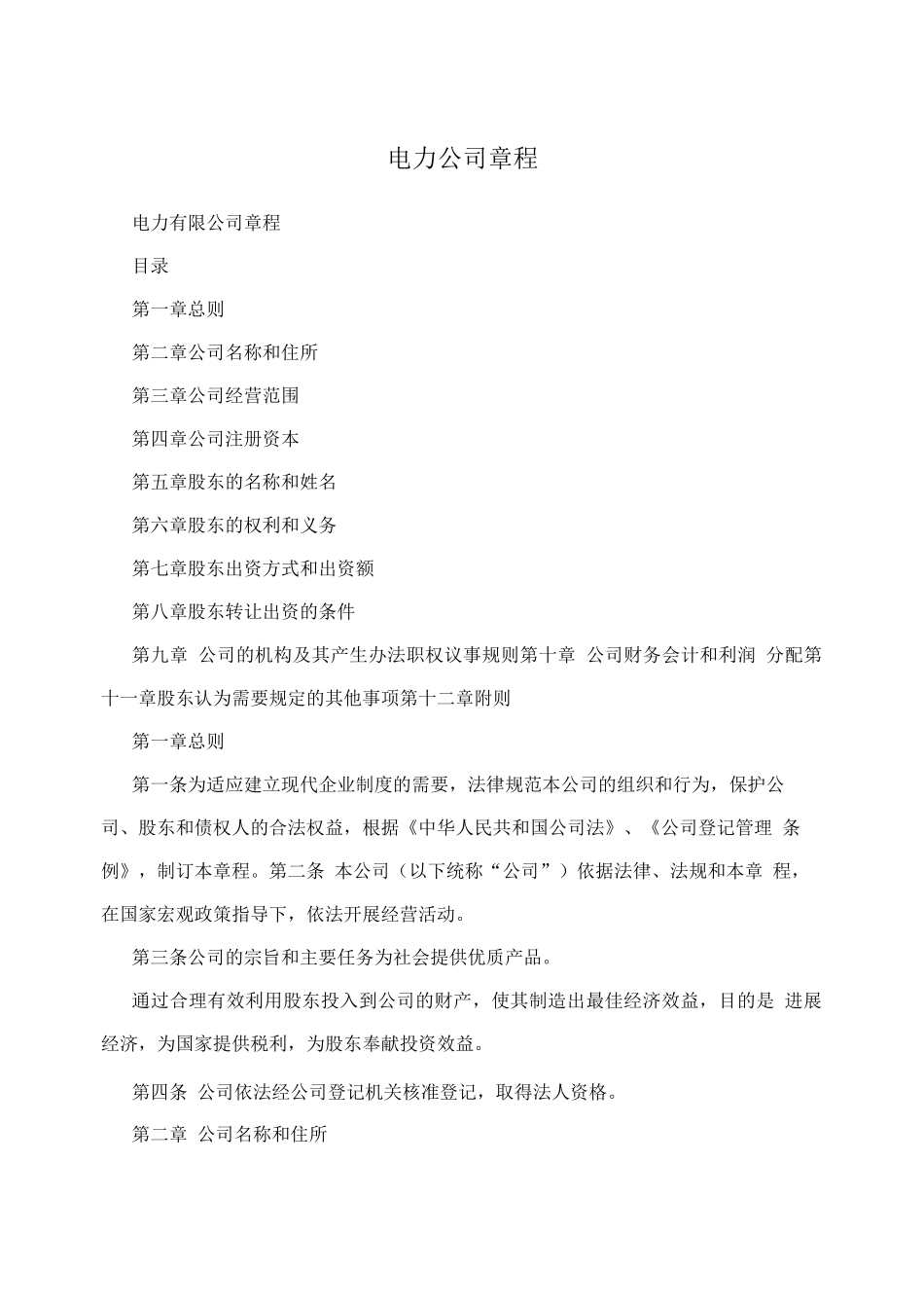 电力公司章程_第1页