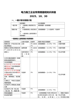 电力施工企业常用增值税知识讲座