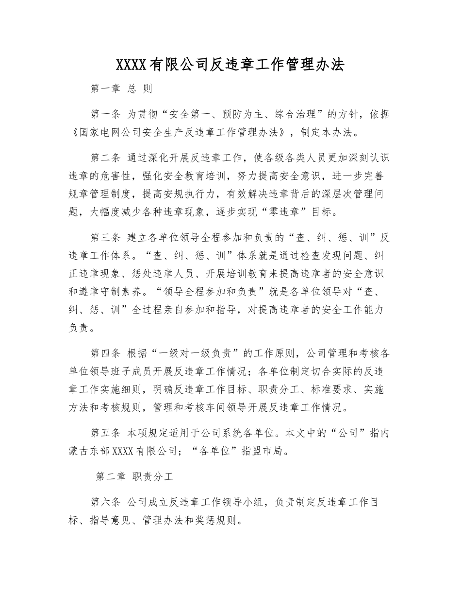 电力有限公司反违章工作管理办法_第1页