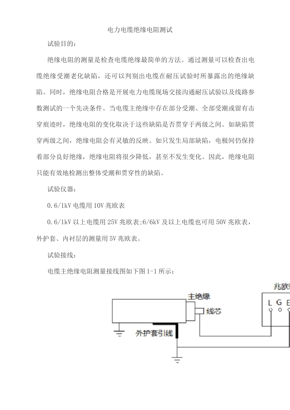 电力电缆绝缘电阻测试方案_第1页