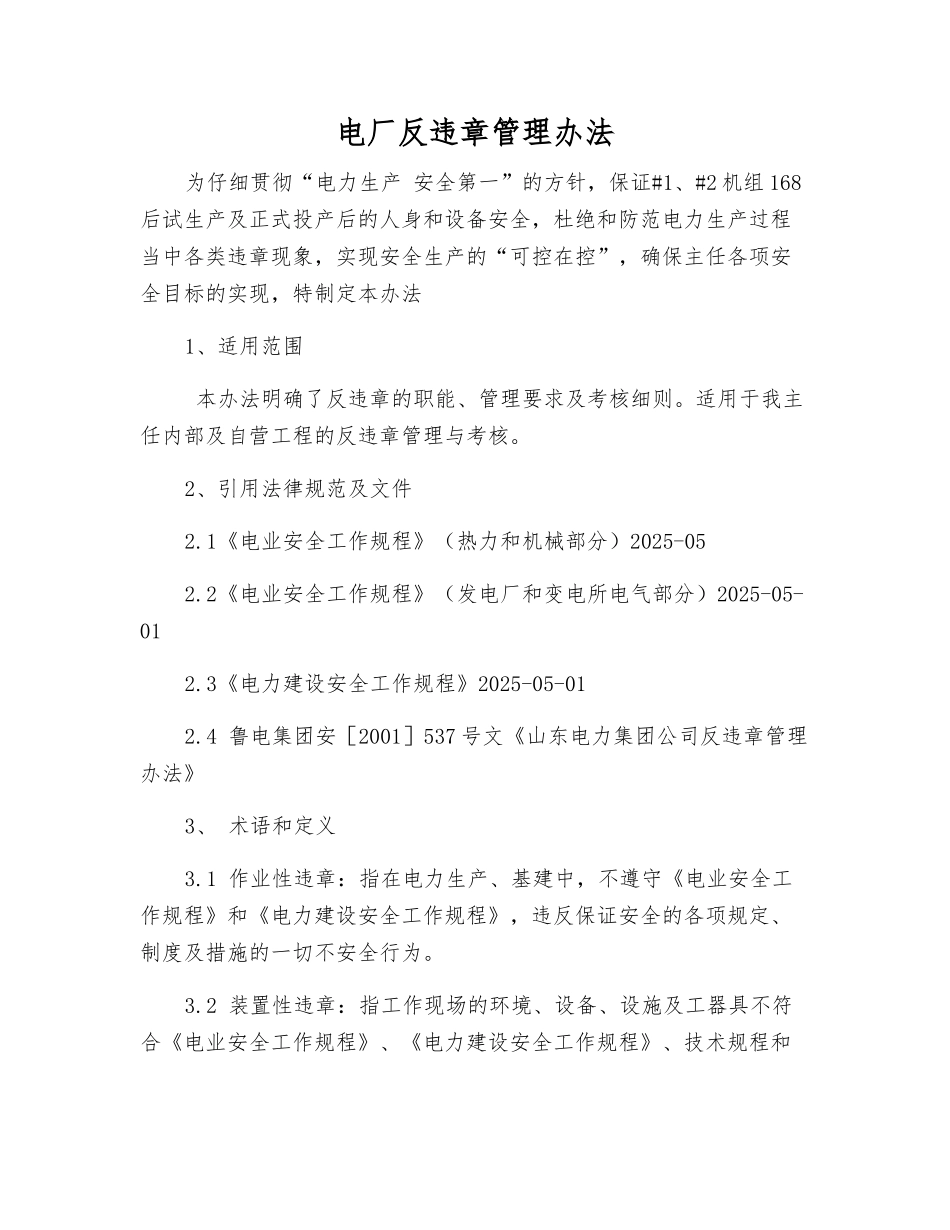 电厂反违章管理办法_第1页
