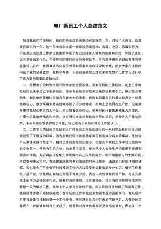 电厂新员工个人总结范文