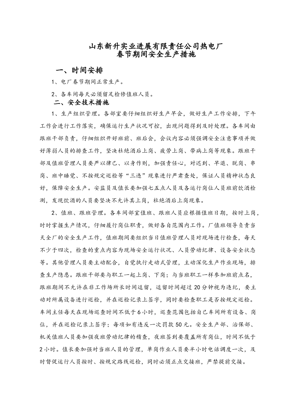电厂春节期间安全措施资料_第1页