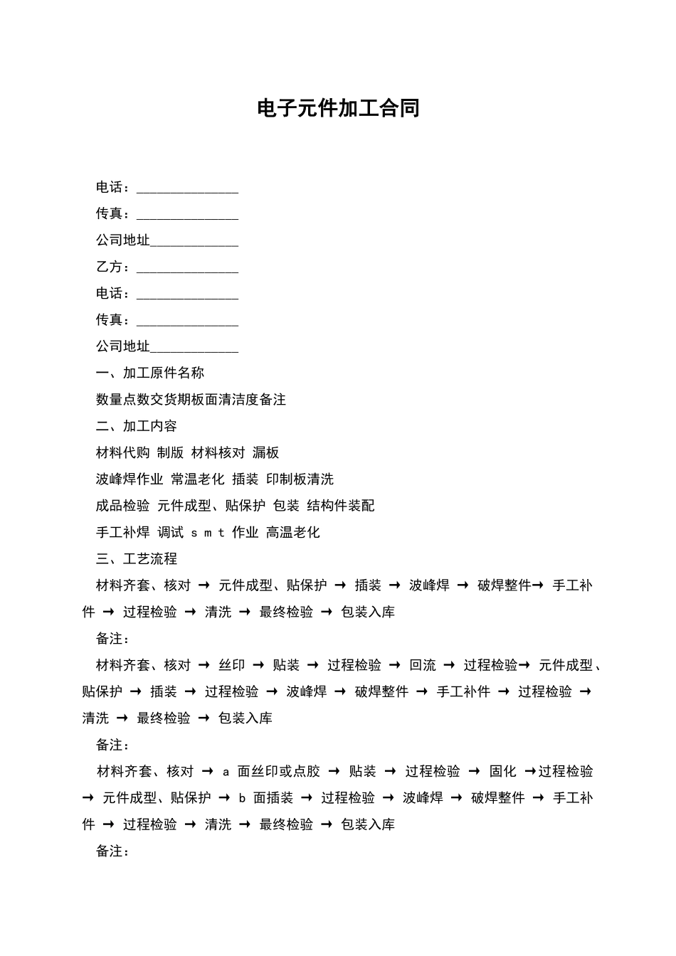 电子元件加工合同_第1页