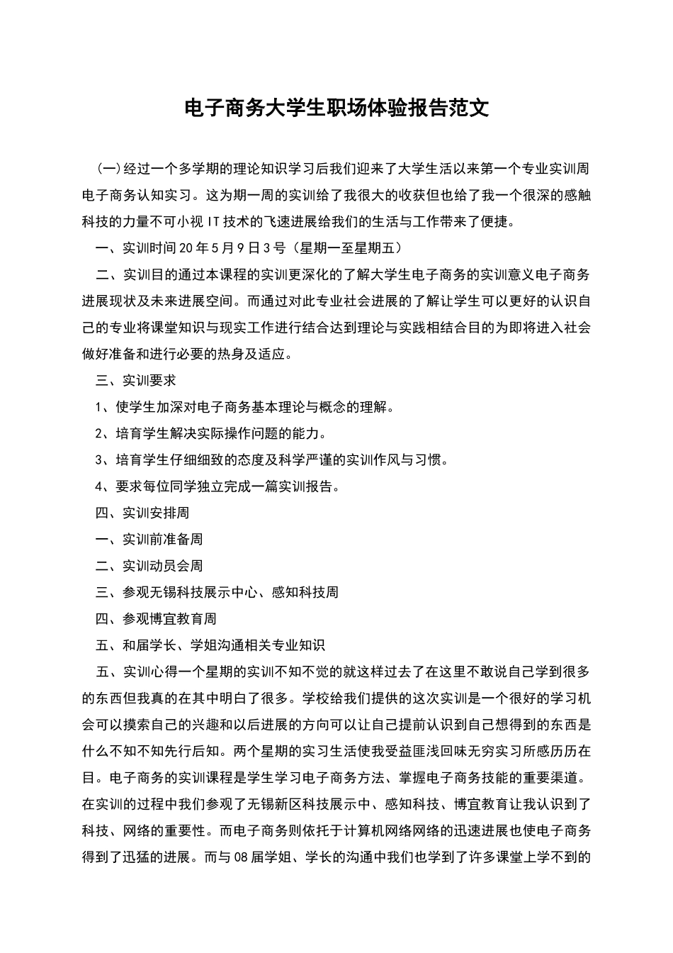 电子商务大学生职场体验报告范文_第1页