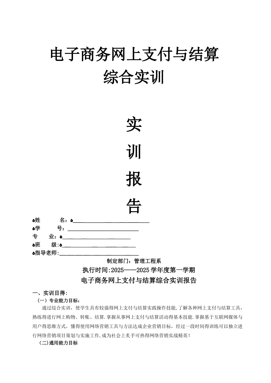 电子商务网上支付综合实训报告_第1页