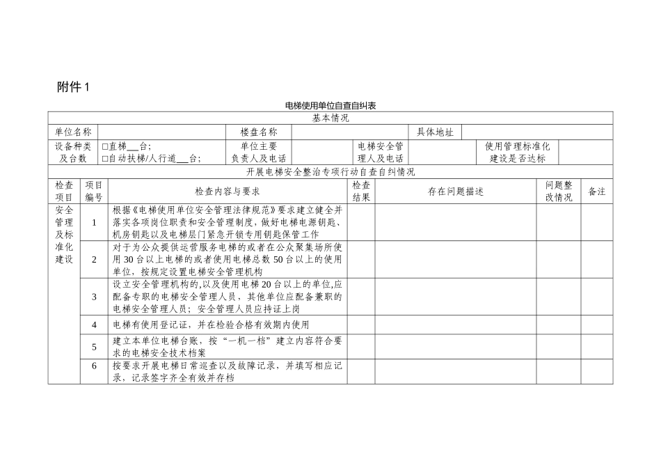 电梯使用单位自查自纠表_第1页