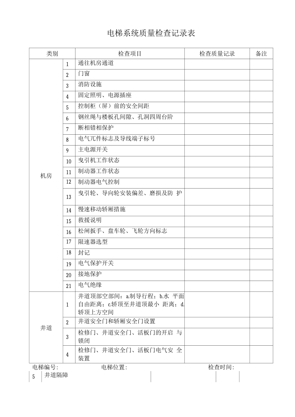 电梯系统质量检查记录表_第1页