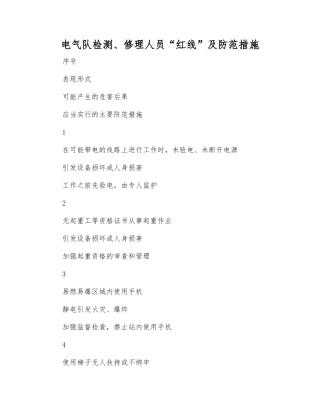 电气队检修人员“红线”及防范措施
