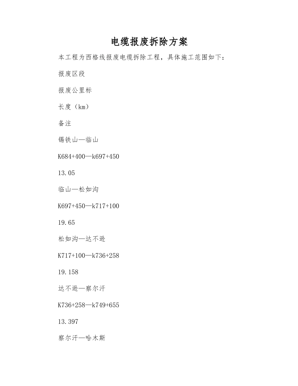 电缆报废拆除方案_第1页