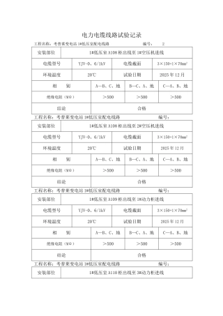 电缆试验报告-低压绝缘阻值试验