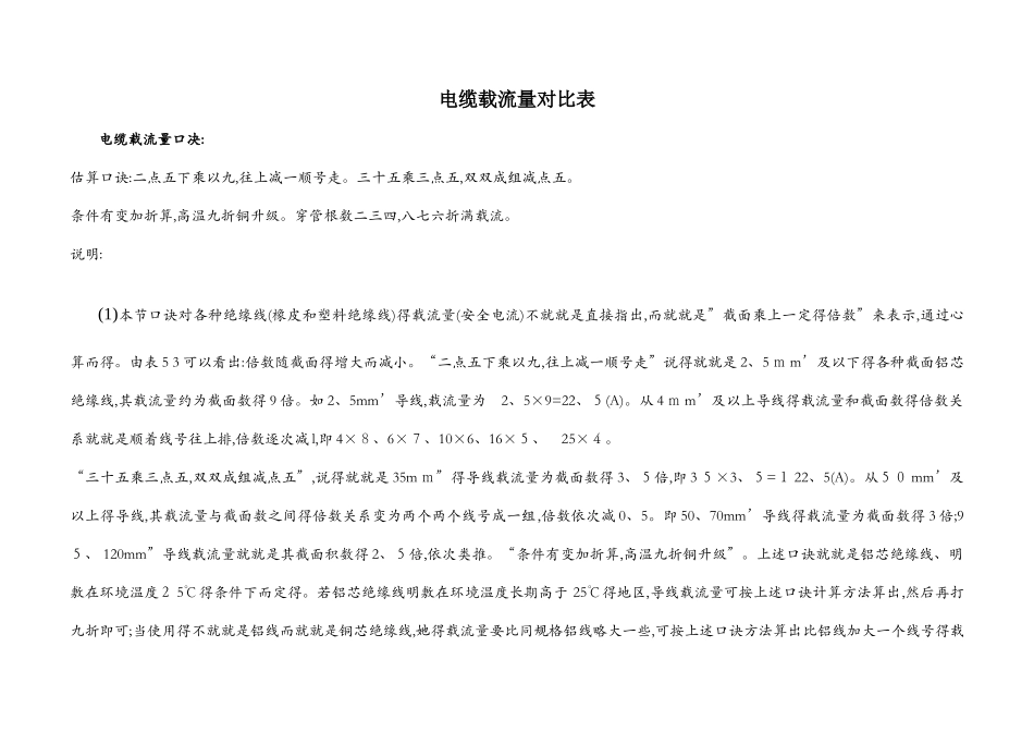 电缆载流量对照表-单相电线载流量_第1页