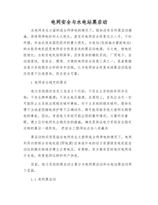 电网安全与水电站黑启动