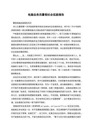 电脑业务员暑假社会实践报告