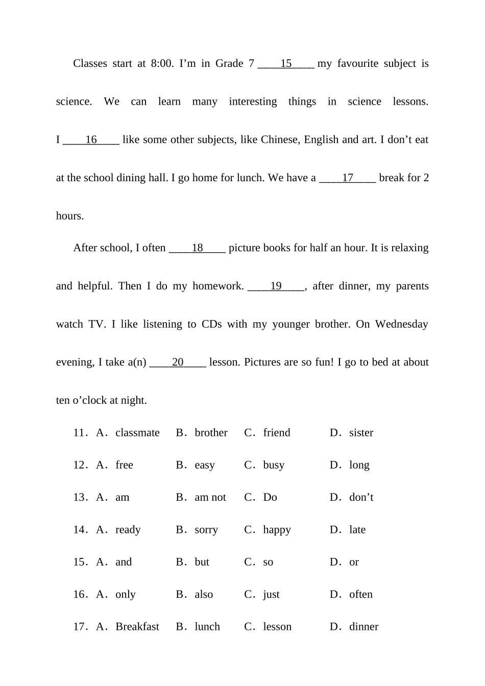 25秋新人教版英语七年级上册 Unit 6 A Day in the Life综合检测（含答案）_第3页