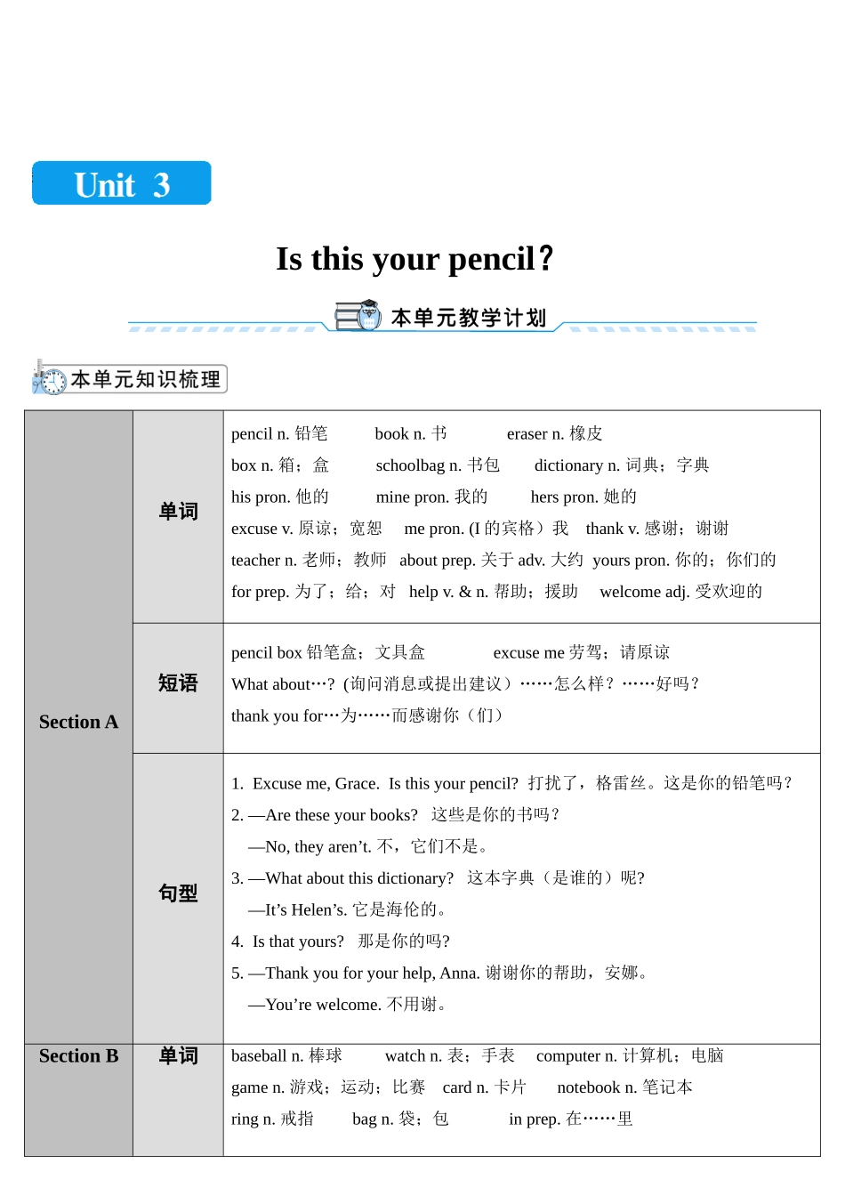 （25秋）新人教版英语七年级上册Unit3  教案（共5课时）_第3页