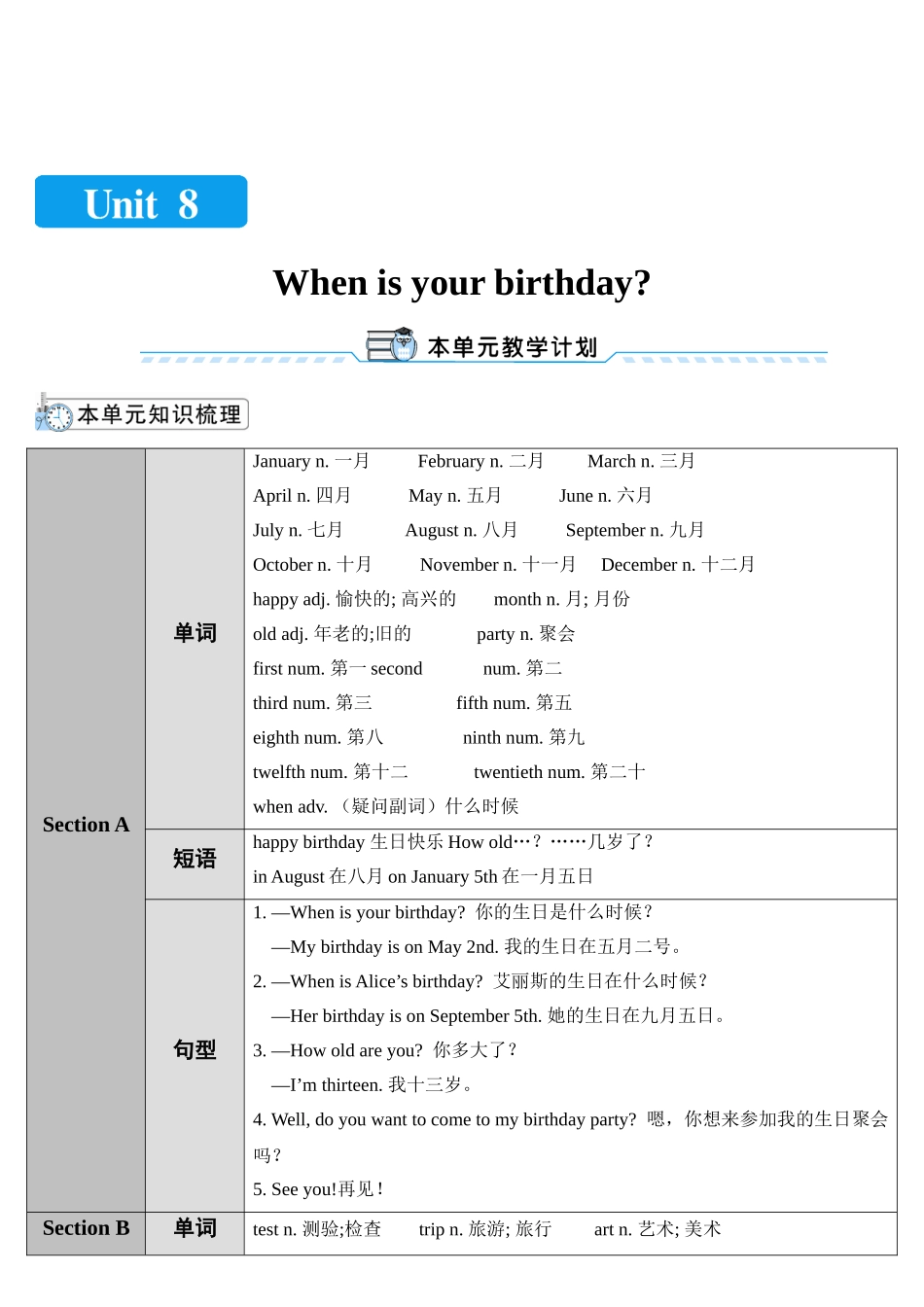 （25秋）新人教版英语七年级上册Unit8  教案（共5课时）_第1页