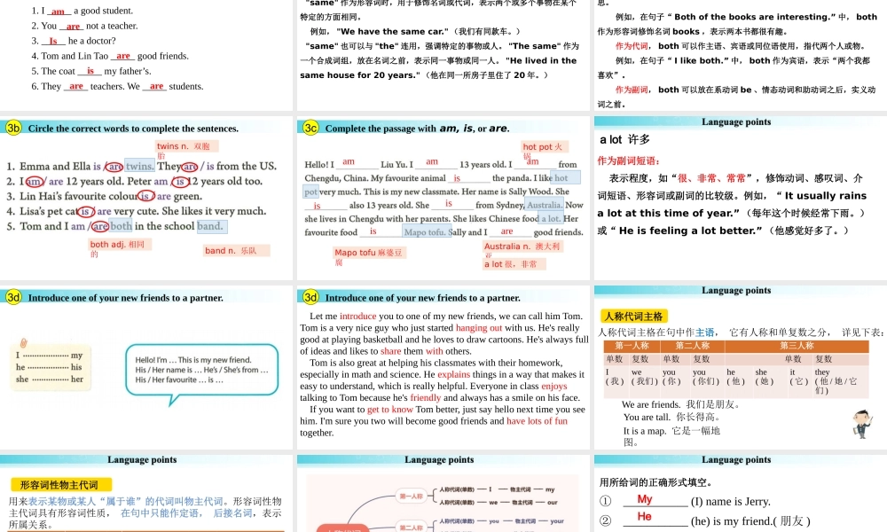 25秋新人教版七年级英语上册-Unit 1 课时3 Section A（Grammar Focus）课件