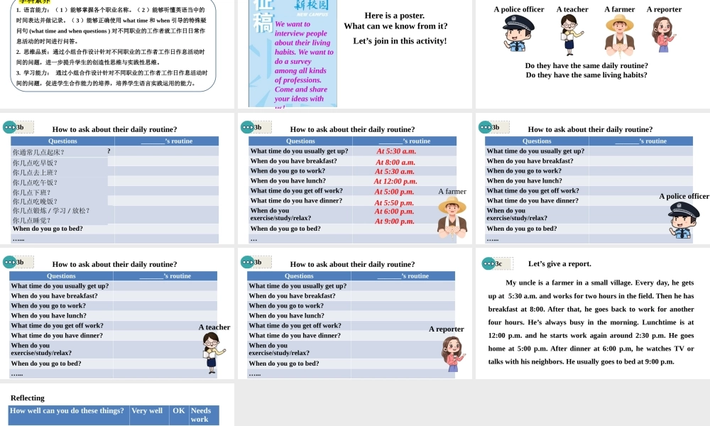 25秋新人教版七年级英语上册Unit 6 A Day in the Life 课时5 Project(3a-3b)&Reflecting课件-
