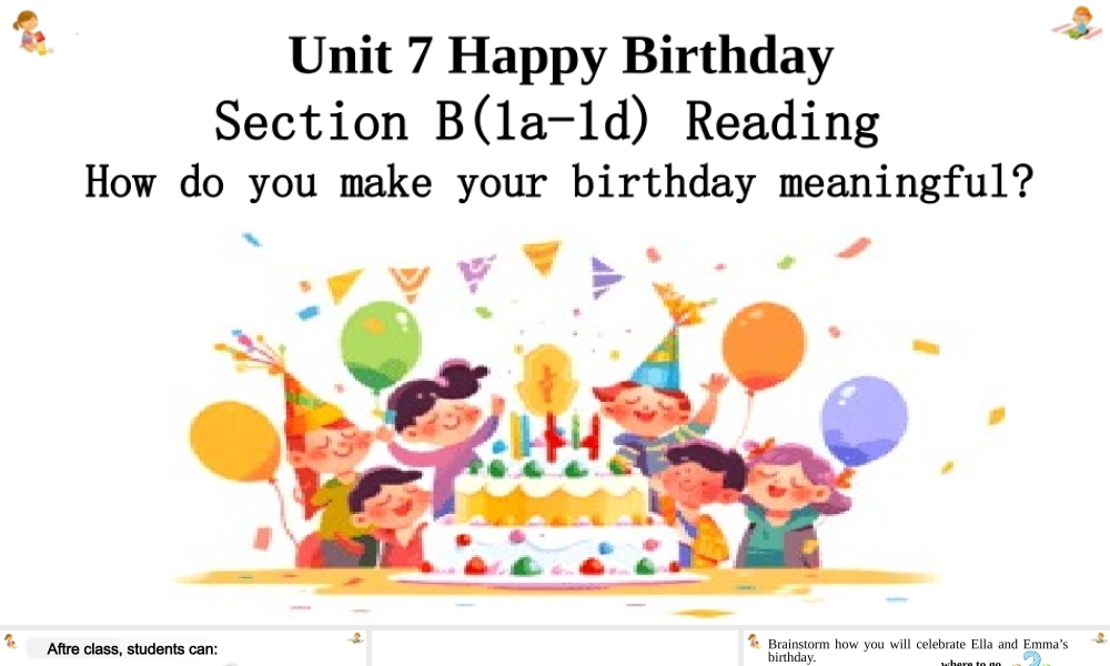 25秋新人教版七年级英语上册Unit 7 Happy Birthday Section B(1a-1d)  Reading 课件 