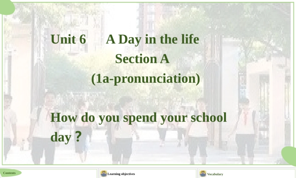 25秋新人教版七年级英语上册Unit6 A Day in the Life SectionA（1a-pronunciation）课件