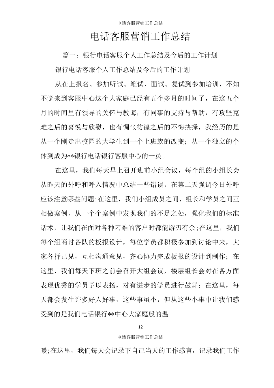 电话客服营销工作总结_第1页