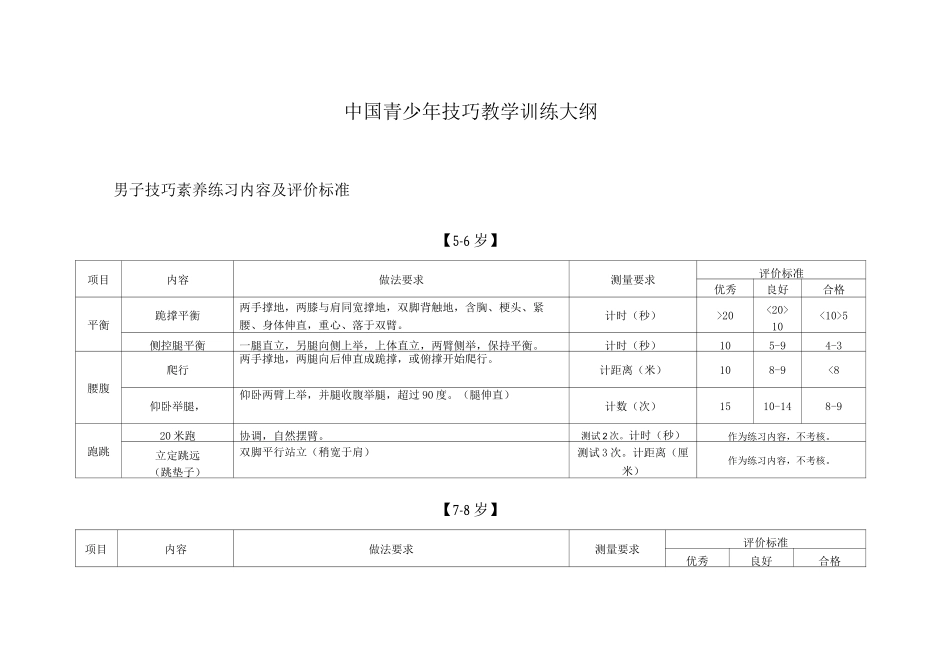 男子技巧素质练习内容及评价标准_第1页