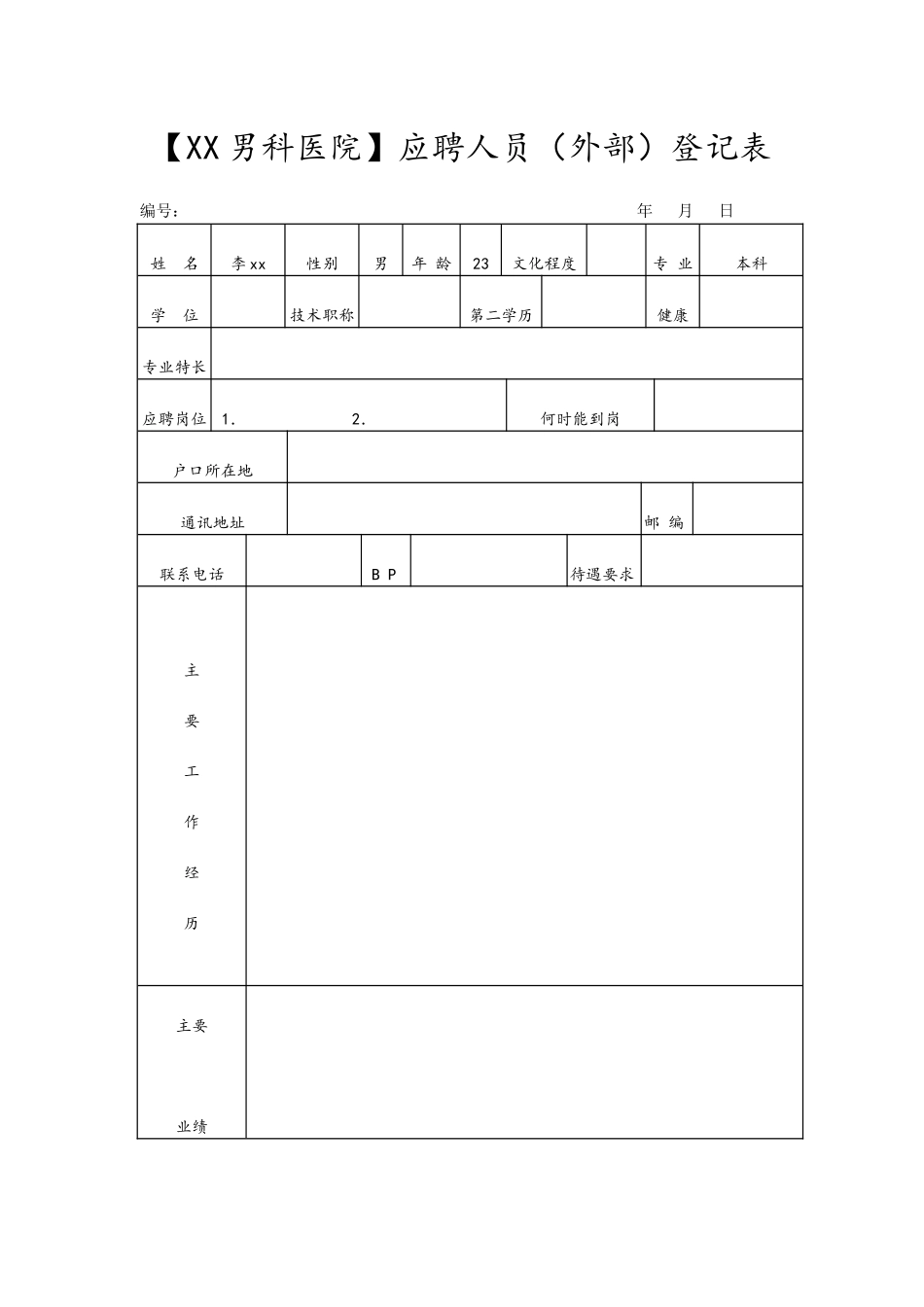 男科医院行政表格_第1页