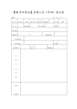 男科医院行政表格