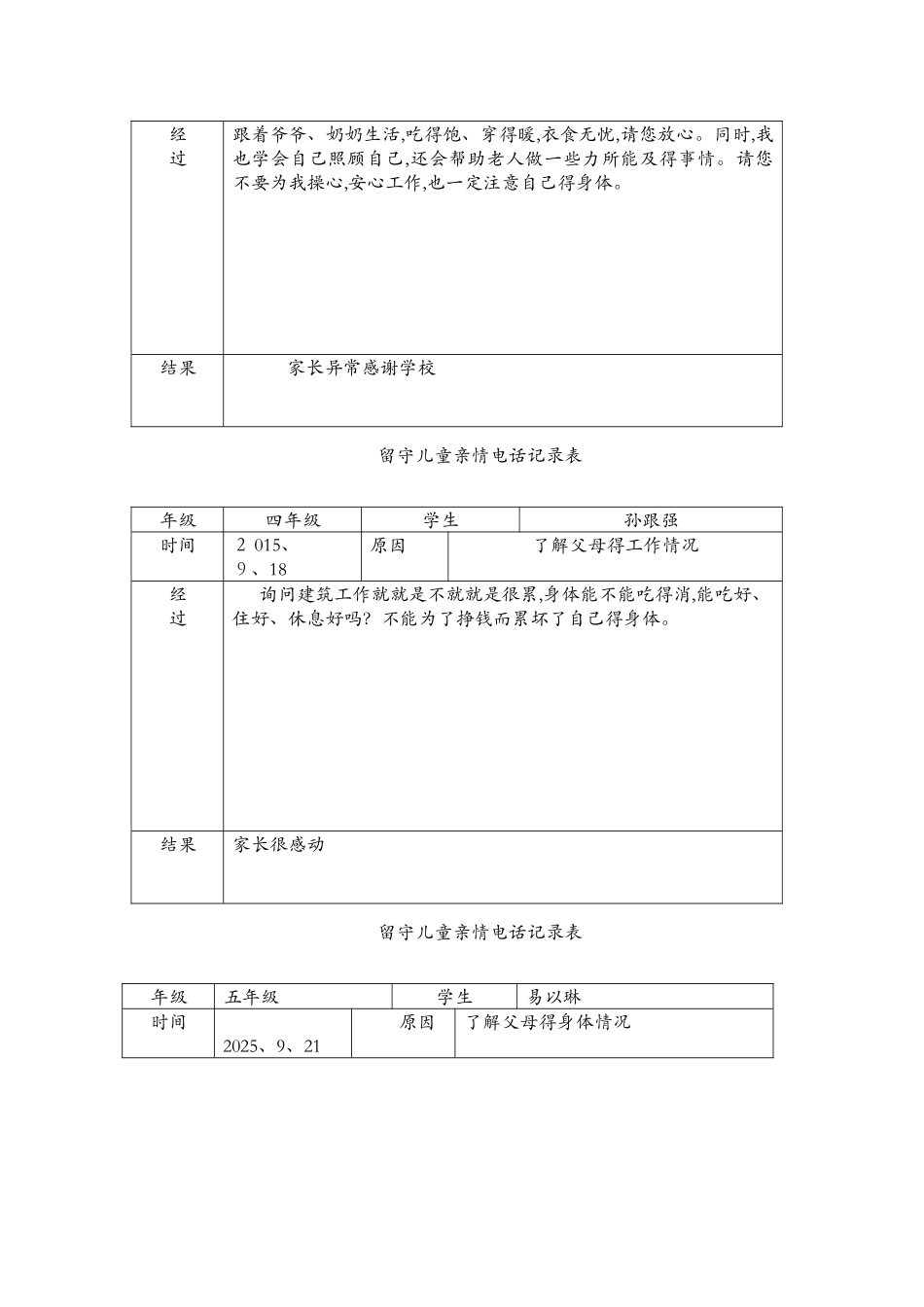 留守儿童亲情电话记录表_第2页