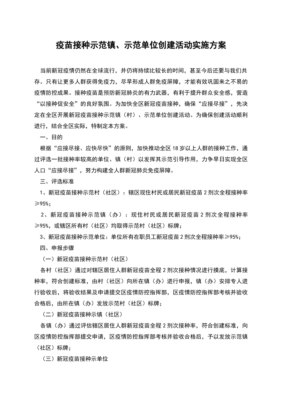 疫苗接种示范镇、示范单位创建活动实施方案_第1页