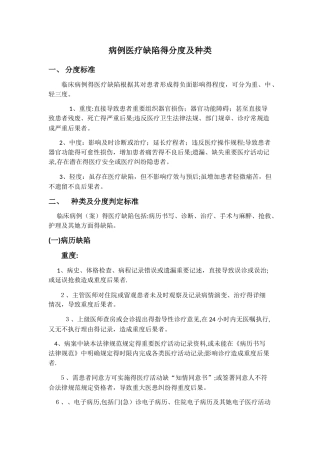 病例医疗缺陷的分度及种类