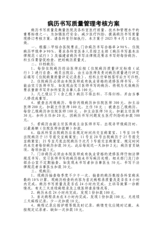 病历书写质量管理考核方案2025