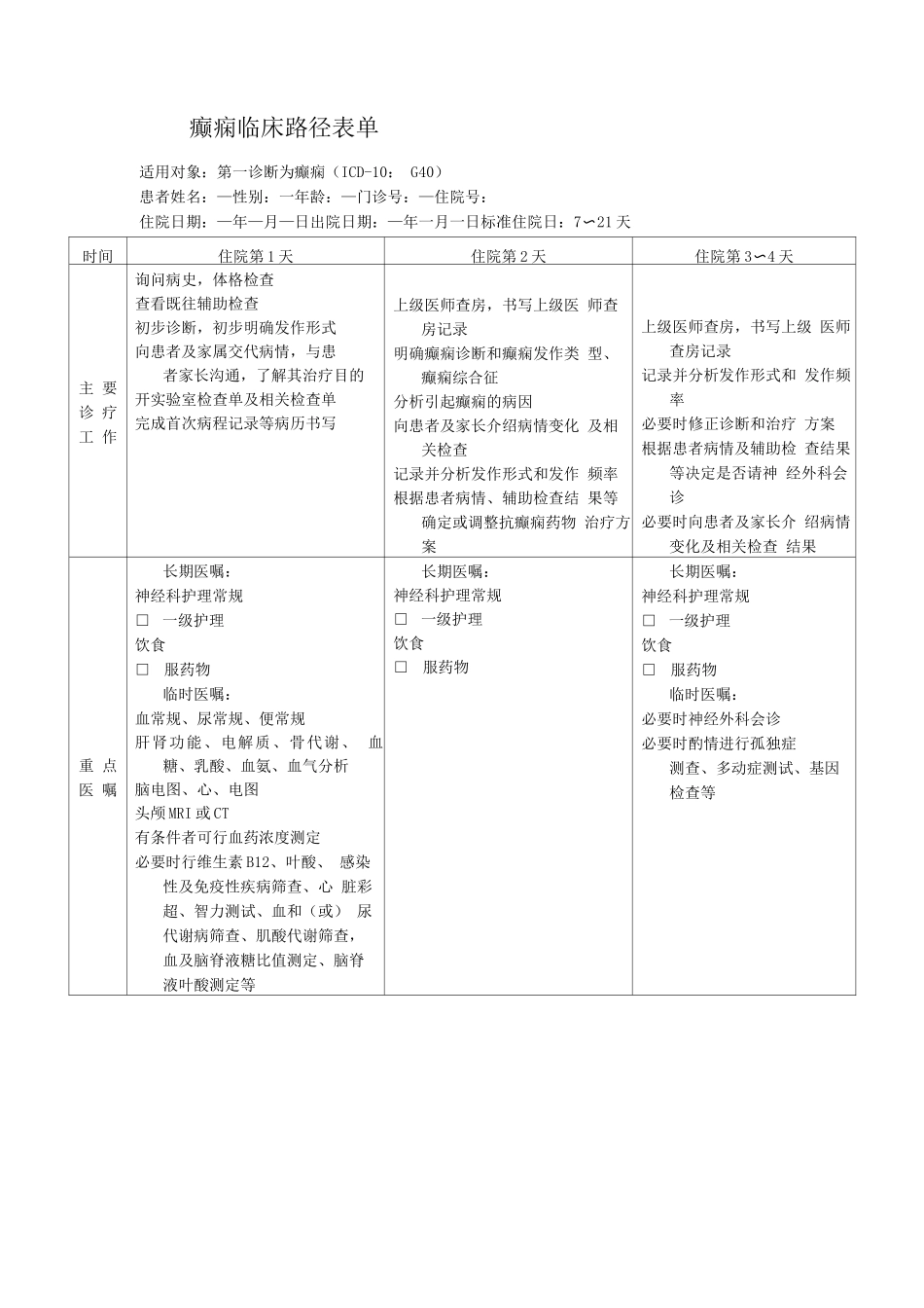 癫痫临床路径表单_第1页